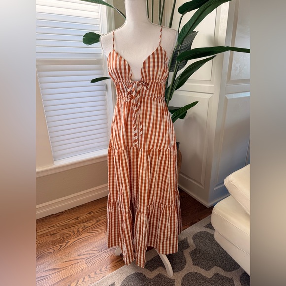 Altar'd State Dresses & Skirts - Altar'd State Rust & White Gingham Tiered Maxi Dress
